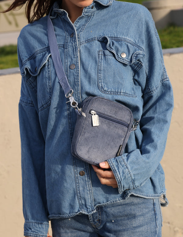 88596: Mini Brick Bag| Corduroy Slate Blue