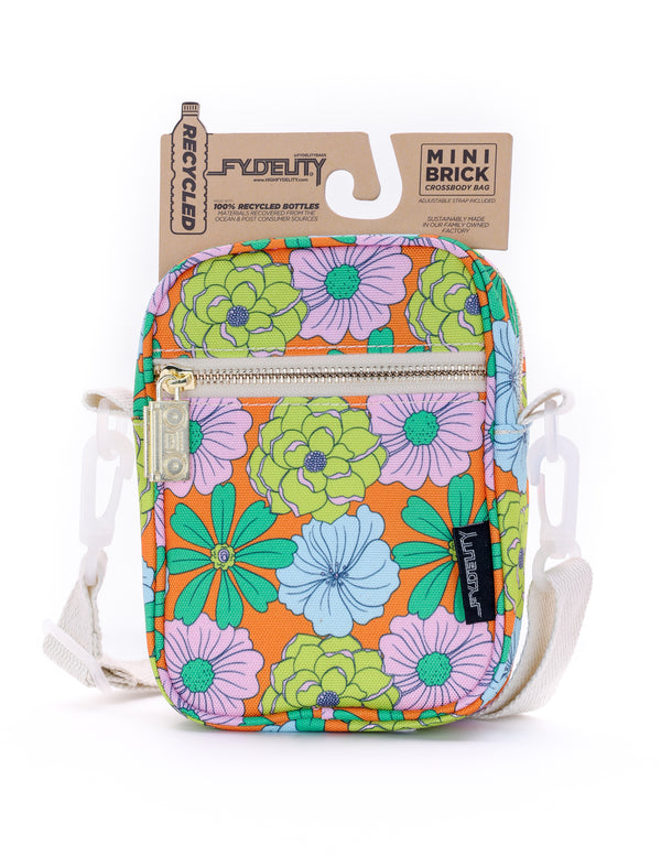 88618: Mini Brick Bag | Recycled RPET | Floral Orange