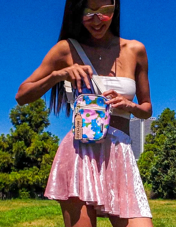 88619: Mini Brick Bag | Recycled RPET | Floral Pink Blue