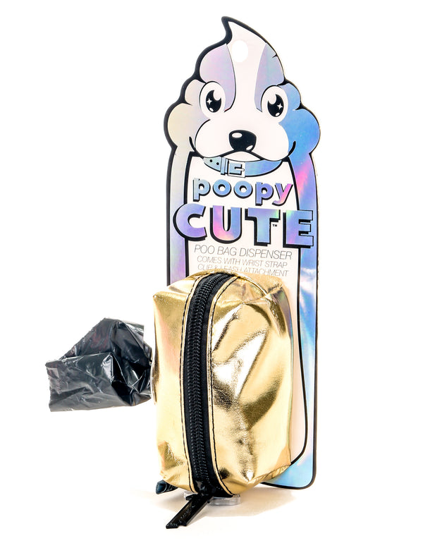30301: poopyCUTE: Doggy Waste Bag Holder for Fashionable Owner & Dog |METALLIC Gold