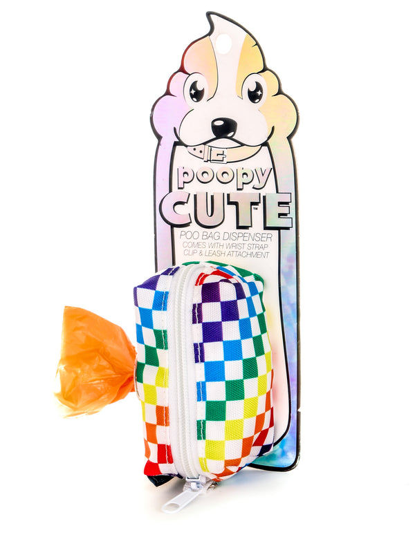 30374: poopyCUTE: Doggy Waste Bag Holder for Fashionable Owner & Dog |PRIDE INDY Check Rainbow