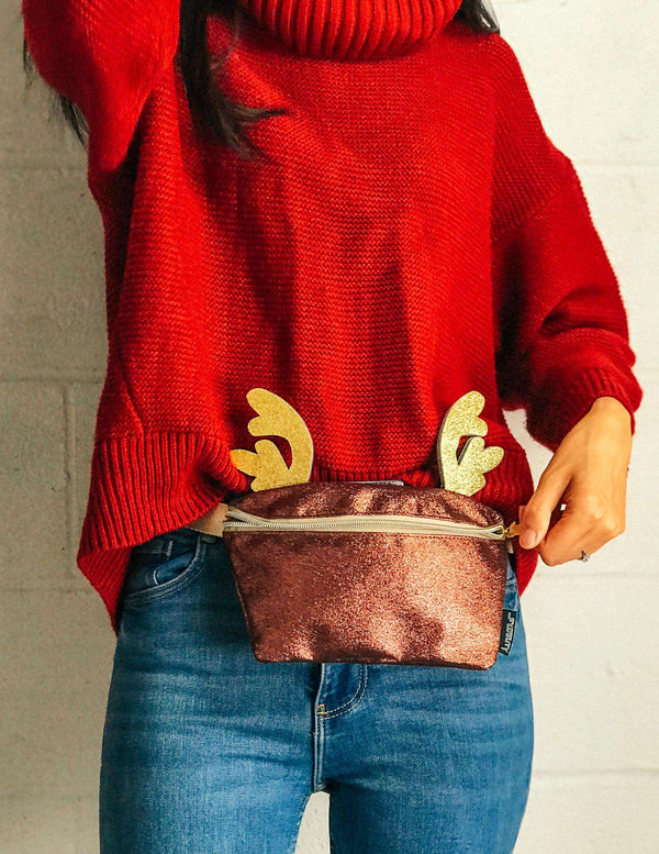 43312: HOLO.DAZE Fanny Packs- Glitter Reindeer Brown & Gold