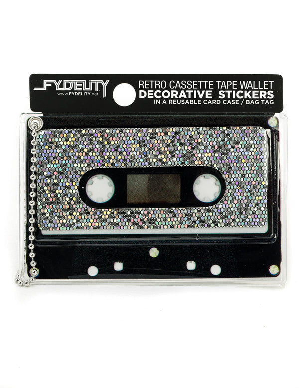 70250: Retro Cassette Tape Wallet |"Make A Mixed Tape" |DIY-Fashion Stickers & Bag Tag |GLAM Rainbow Silver Glitter
