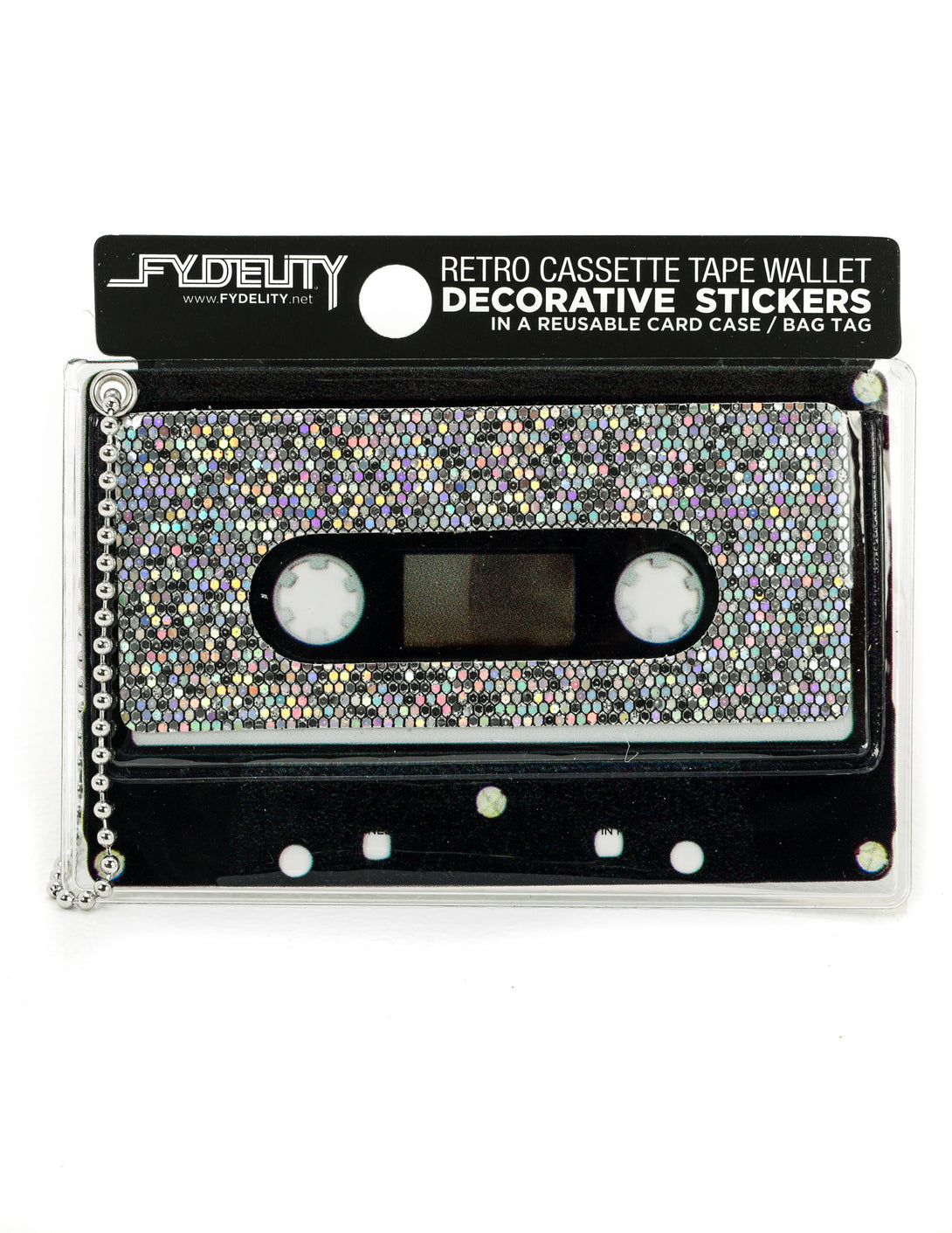 70250: Retro Cassette Wallet | Sticker | Glam Rainbow Silver Glitter