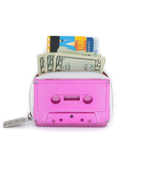 70256: Retro Cassette Wallet | Fuscia Chrome
