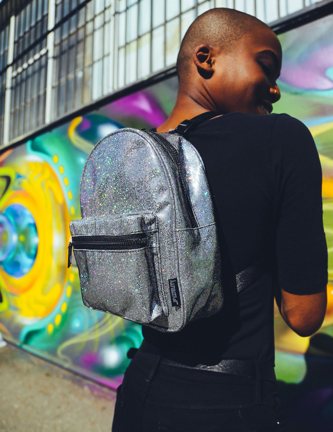 86237: Mini Backpack |Compact Fun Fashion Packs for Rollerskating, Festival, School, Beach |GLAM Silver