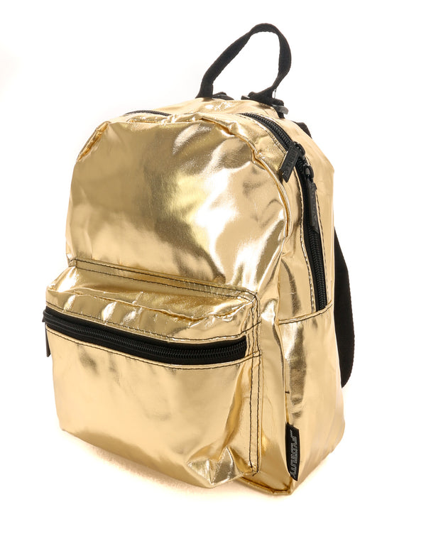 86201: Mini Backpack |Compact Fun Fashion Packs for Rollerskating, Festival, School, Beach |METALLIC Gold