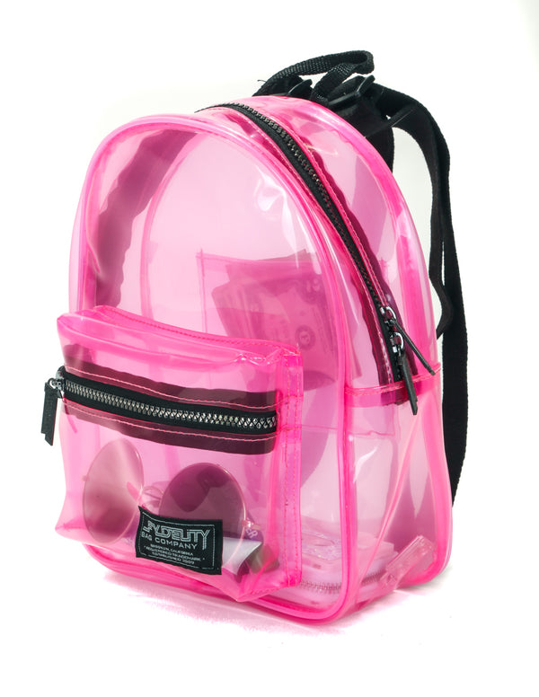 86303: Mini Backpack |Compact Fun Fashion Packs for Rollerskating, Festival, School, Beach |TRANSPARENT CRYSTAL Pink